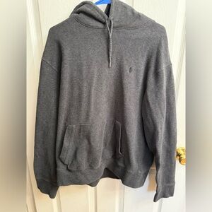 Vintage Polo Ralph Lauren Cotton Sweater Hoodie Sweatshirt Leather Elbow Patches